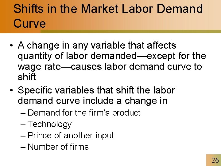 Shifts in the Market Labor Demand Curve • A change in any variable that