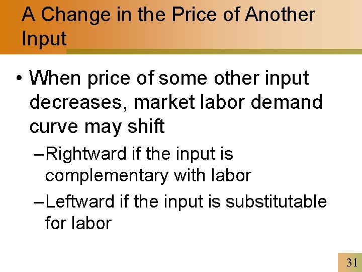 A Change in the Price of Another Input • When price of some other