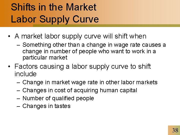 Shifts in the Market Labor Supply Curve • A market labor supply curve will
