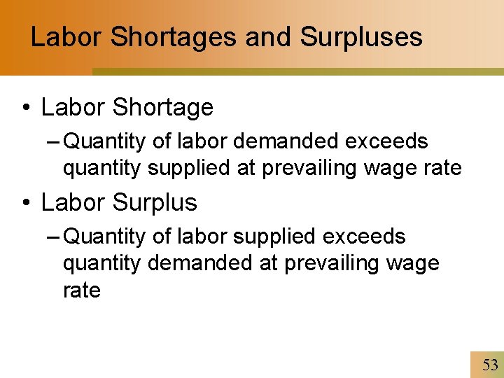 Labor Shortages and Surpluses • Labor Shortage – Quantity of labor demanded exceeds quantity