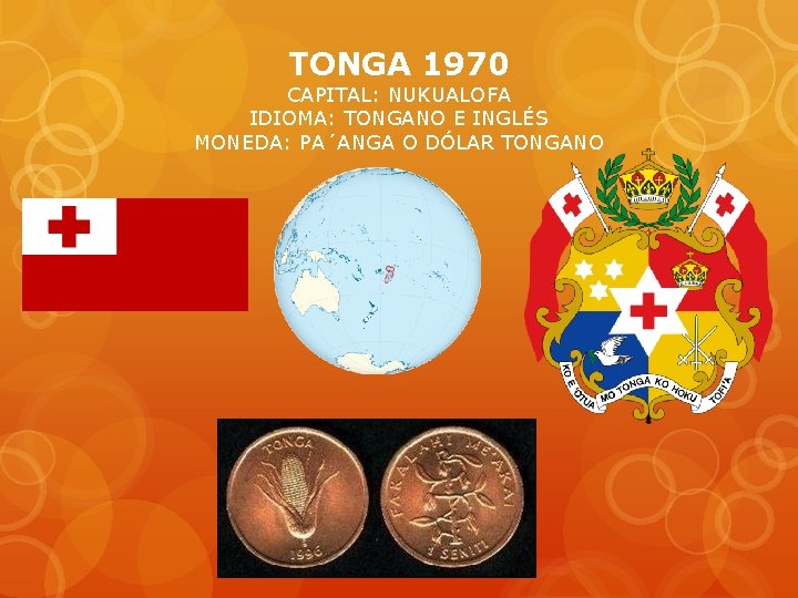 TONGA 1970 CAPITAL: NUKUALOFA IDIOMA: TONGANO E INGLÉS MONEDA: PA´ANGA O DÓLAR TONGANO 