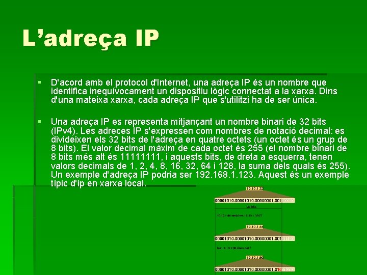 L’adreça IP § D'acord amb el protocol d'Internet, una adreça IP és un nombre