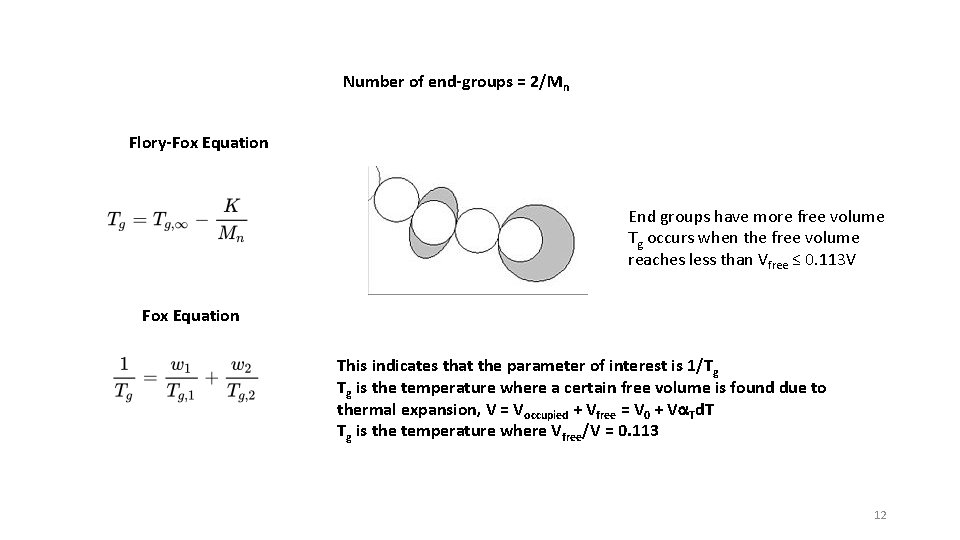 Number of end-groups = 2/Mn Flory-Fox Equation End groups have more free volume Tg