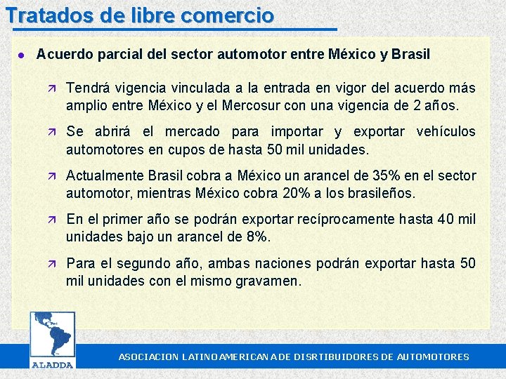 Tratados de libre comercio l Acuerdo parcial del sector automotor entre México y Brasil