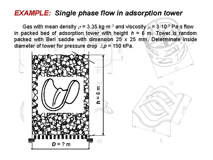 EXAMPLE: Single phase flow in adsorption tower h=6 m Gas with mean density =
