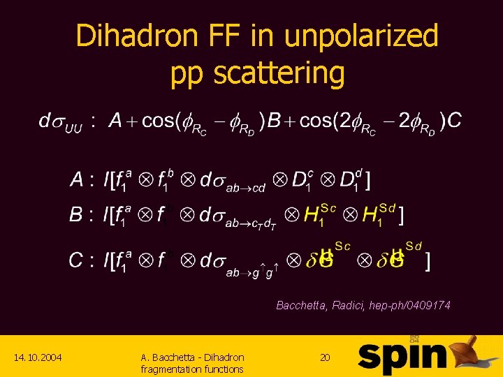 Dihadron FF in unpolarized pp scattering Bacchetta, Radici, hep-ph/0409174 14. 10. 2004 A. Bacchetta