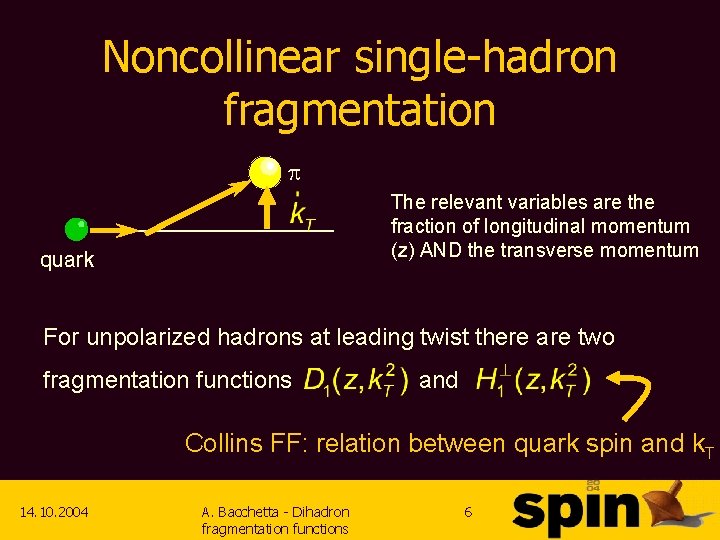 Noncollinear single-hadron fragmentation p The relevant variables are the fraction of longitudinal momentum (z)