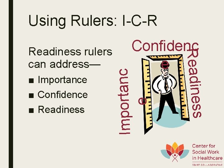 Using Rulers: I-C-R Importanc e ■ Importance ■ Confidence ■ Readiness Confidenc e Readiness