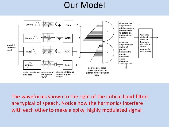 Our Model. The waveforms shown to the right of the critical band filters are