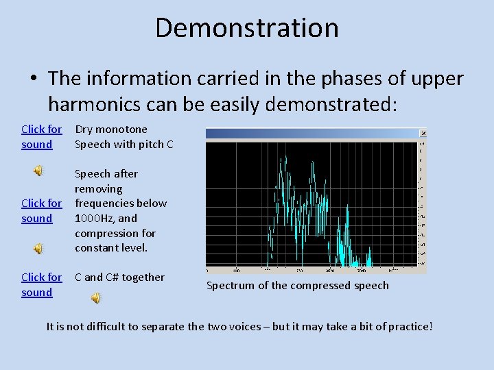 Demonstration • The information carried in the phases of upper harmonics can be easily