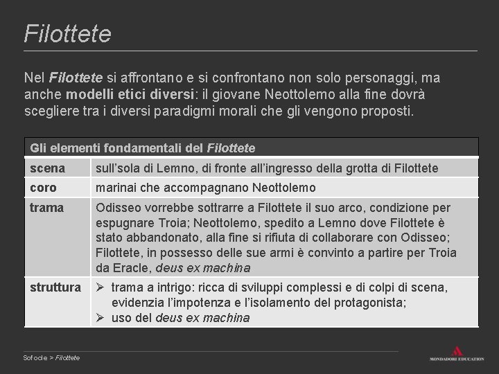 Filottete Nel Filottete si affrontano e si confrontano non solo personaggi, ma anche modelli