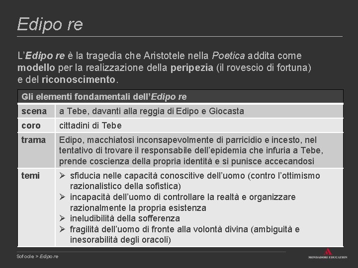 Edipo re L’Edipo re è la tragedia che Aristotele nella Poetica addita come modello