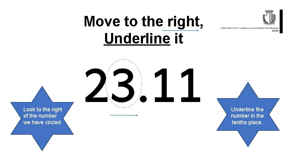 Move to the right, Underline it Look to the right of the number we