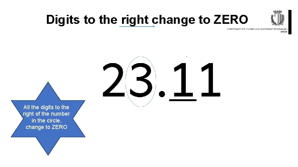 Digits to the right change to ZERO All the digits to the right of