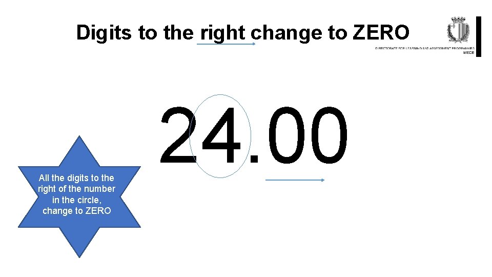 Digits to the right change to ZERO All the digits to the right of