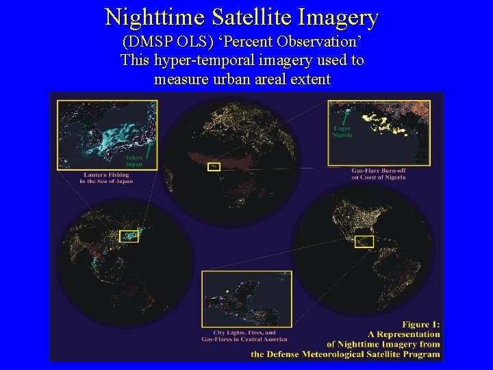 Nighttime Satellite Imagery (DMSP OLS) ‘Percent Observation’ This hyper-temporal imagery used to measure urban Nighttime Satellite Imagery (DMSP OLS) ‘Percent Observation’ This hyper-temporal imagery used to measure urban