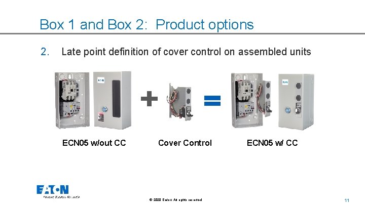 Box 1 and Box 2: Product options 2. Late point definition of cover control