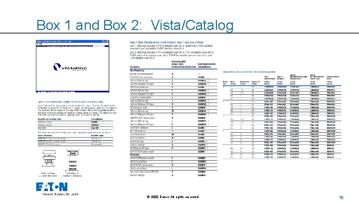 Box 1 and Box 2: Vista/Catalog © 2020 Eaton. All rights reserved. . 19