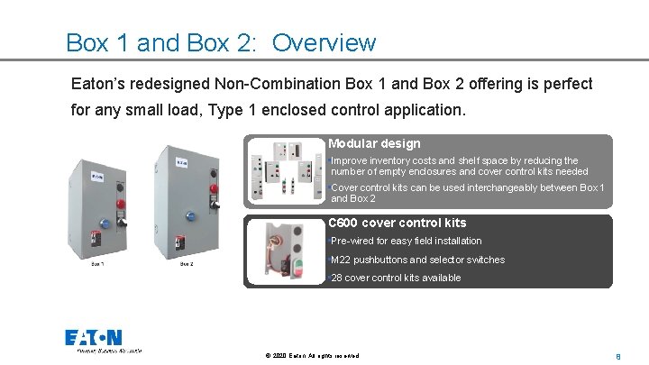 Box 1 and Box 2: Overview Eaton’s redesigned Non-Combination Box 1 and Box 2