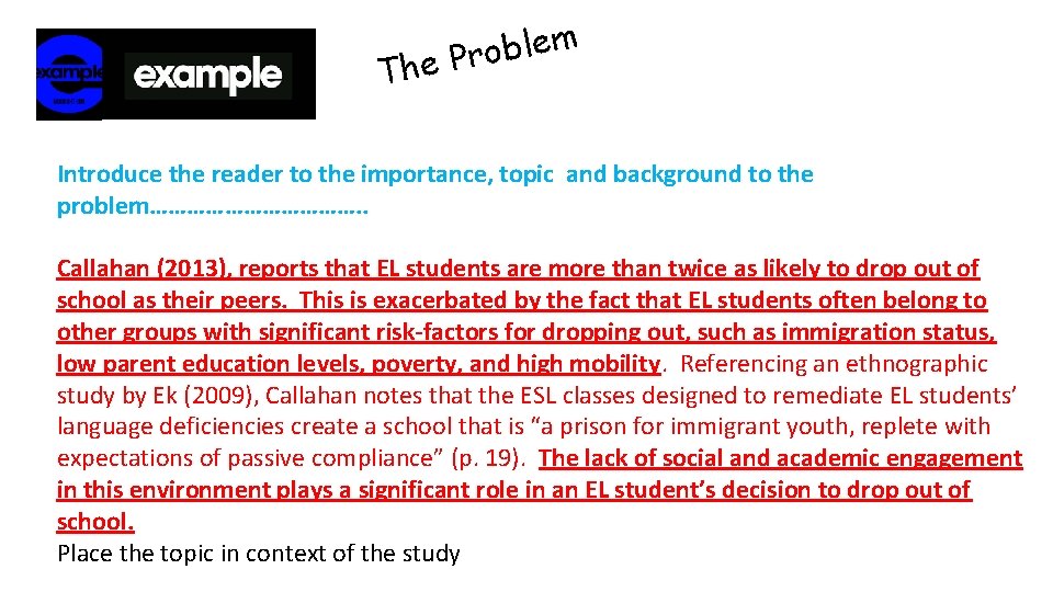 m e l b o r P e h T Introduce the reader to