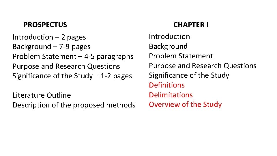 PROSPECTUS Introduction – 2 pages Background – 7 -9 pages Problem Statement – 4