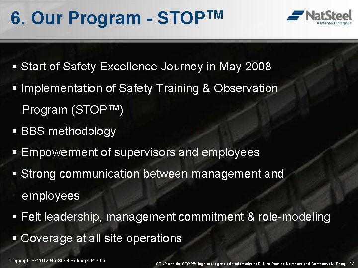 6. Our Program - STOPTM § Start of Safety Excellence Journey in May 2008