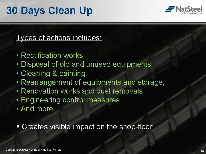 30 Days Clean Up Types of actions includes: • Rectification works • Disposal of