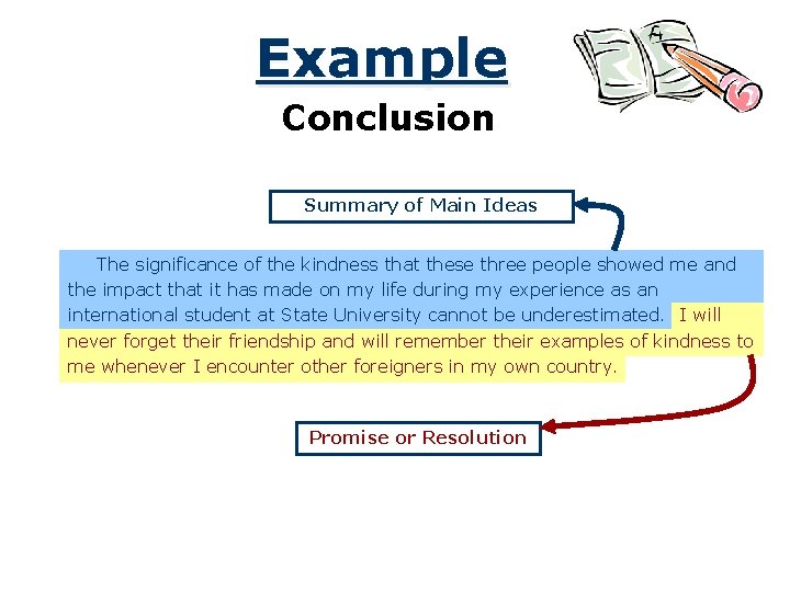 Example Conclusion Summary of Main Ideas The significance of the kindness that these three