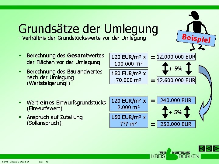 Grundsätze der Umlegung - Verhältnis der Grundstückswerte vor der Umlegung - § Berechnung des