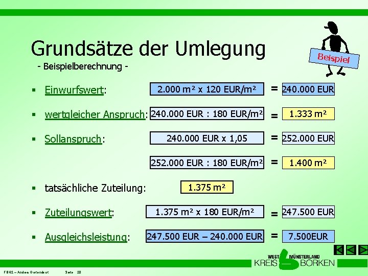 Grundsätze der Umlegung Beispie - Beispielberechnung - § Einwurfswert: 2. 000 m² x 120