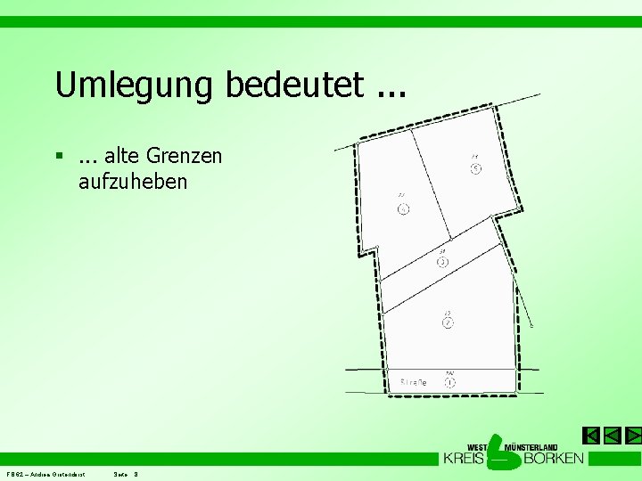 Umlegung bedeutet. . . §. . . alte Grenzen aufzuheben FB 62 – Andrea