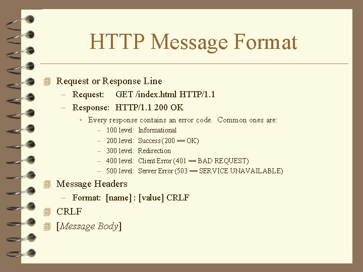 HTTP Message Format 4 Request or Response Line – Request: GET /index. html HTTP/1.