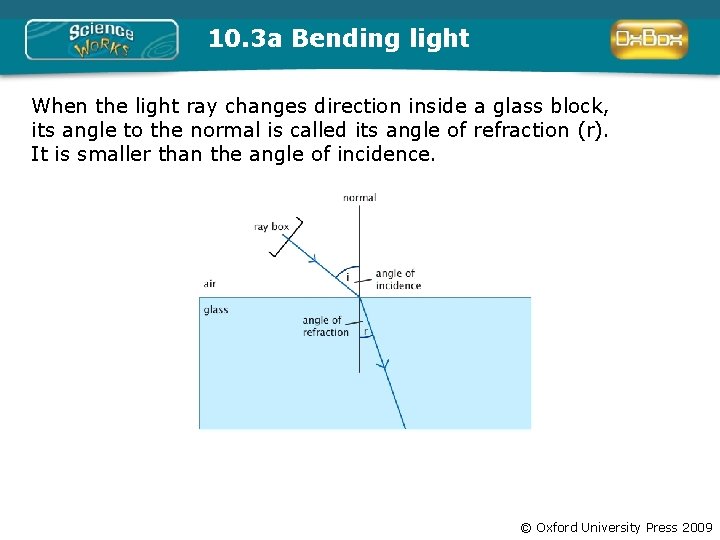 10. 3 a Bending light When the light ray changes direction inside a glass