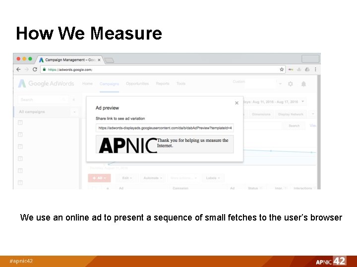 How We Measure We use an online ad to present a sequence of small