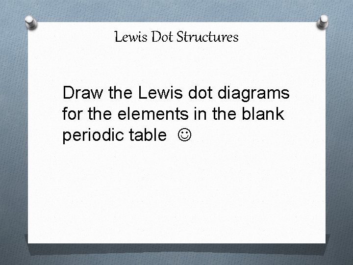 Lewis Dot Structures Draw the Lewis dot diagrams for the elements in the blank