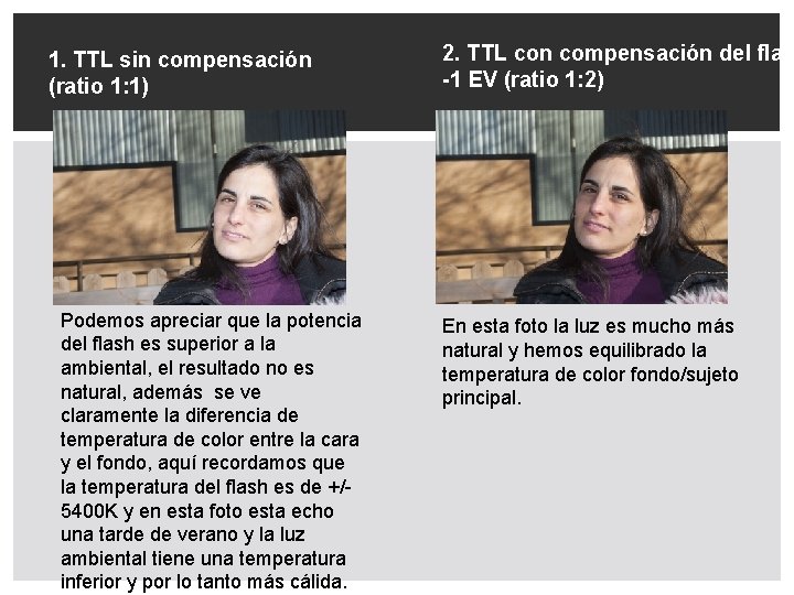 1. TTL sin compensación (ratio 1: 1) Podemos apreciar que la potencia del flash