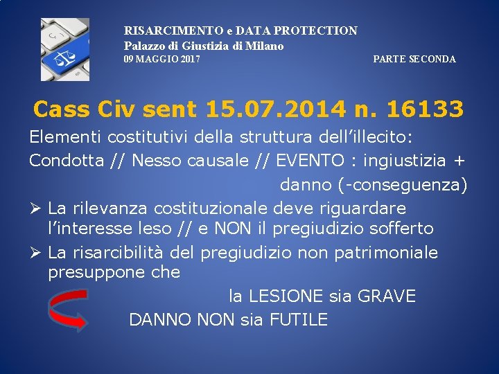 RISARCIMENTO e DATA PROTECTION Palazzo di Giustizia di Milano 09 MAGGIO 2017 PARTE SECONDA