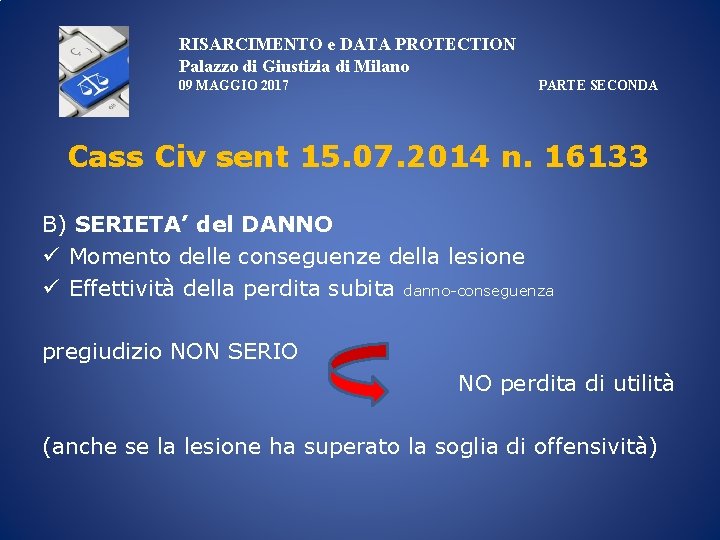 RISARCIMENTO e DATA PROTECTION Palazzo di Giustizia di Milano 09 MAGGIO 2017 PARTE SECONDA