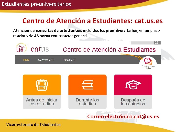 Estudiantes preuniversitarios Centro de Atención a Estudiantes: cat. us. es Atención de consultas de