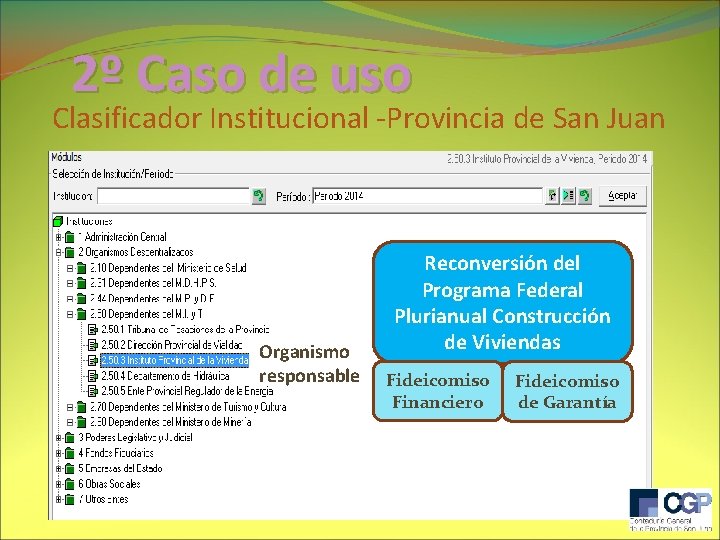 2º Caso de uso Clasificador Institucional -Provincia de San Juan Organismo responsable Reconversión del