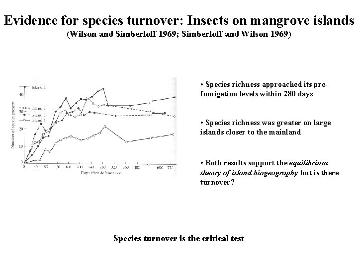 Evidence for species turnover: Insects on mangrove islands (Wilson and Simberloff 1969; Simberloff and