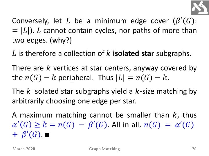 March 2020 Graph Matching 20 