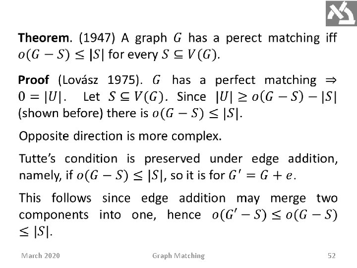March 2020 Graph Matching 52 