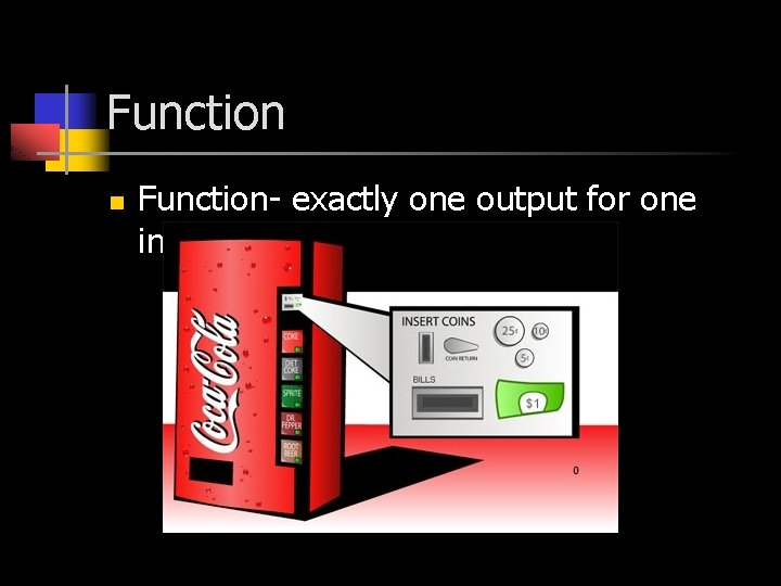 Function n Function- exactly one output for one input. 