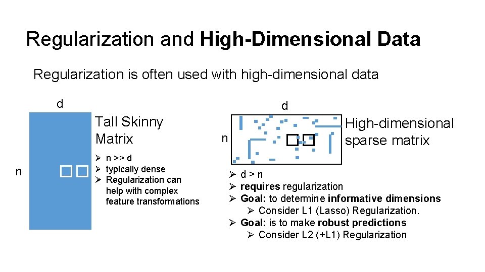 Regularization and High-Dimensional Data Regularization is often used with high-dimensional data d d Tall