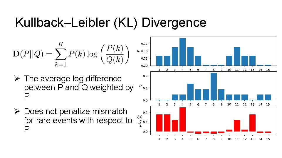 Kullback–Leibler (KL) Divergence Ø The average log difference between P and Q weighted by