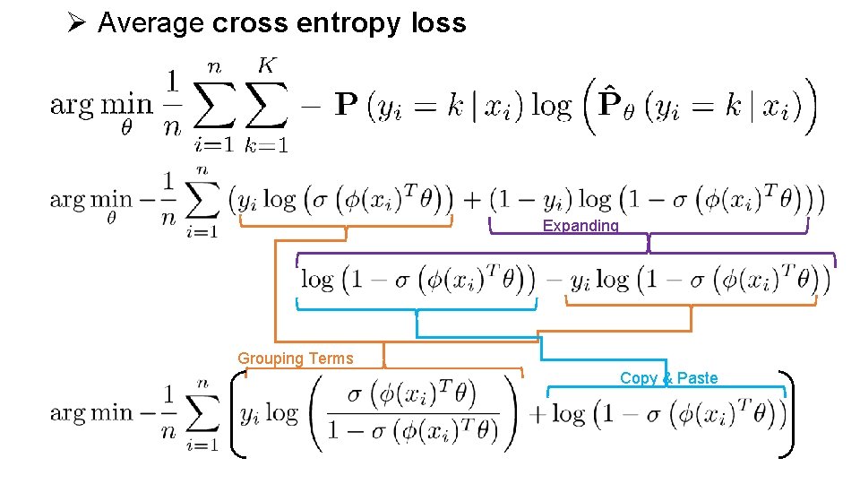 Ø Average cross entropy loss Expanding Grouping Terms Copy & Paste 