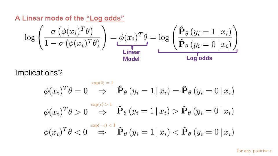 A Linear mode of the “Log odds” Linear Model Implications? Log odds 