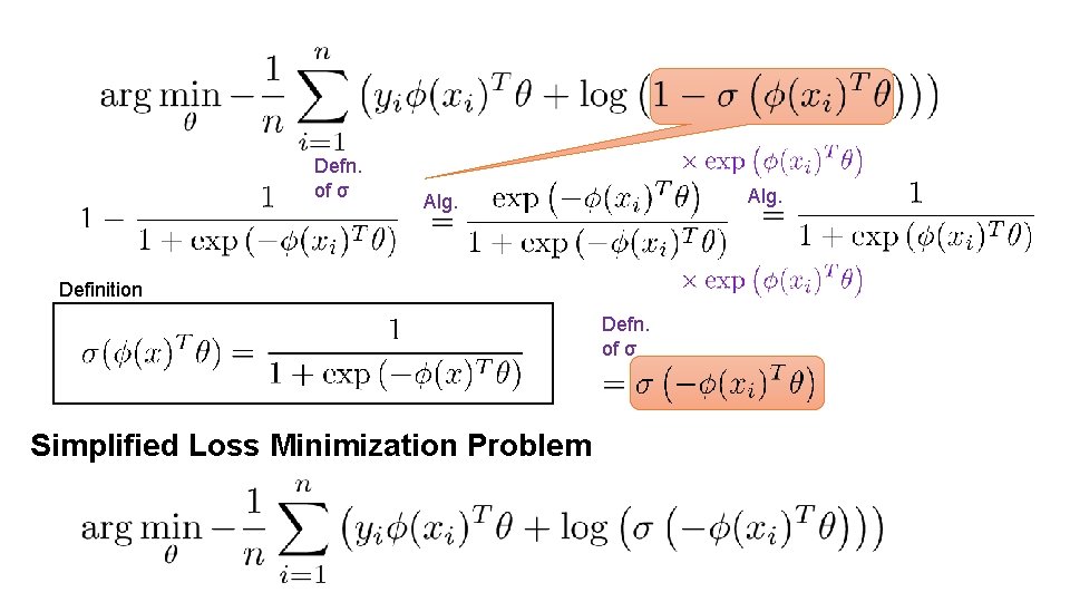 Defn. of σ Alg. Definition Defn. of σ Simplified Loss Minimization Problem 