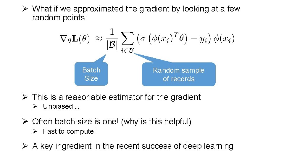 Ø What if we approximated the gradient by looking at a few random points: